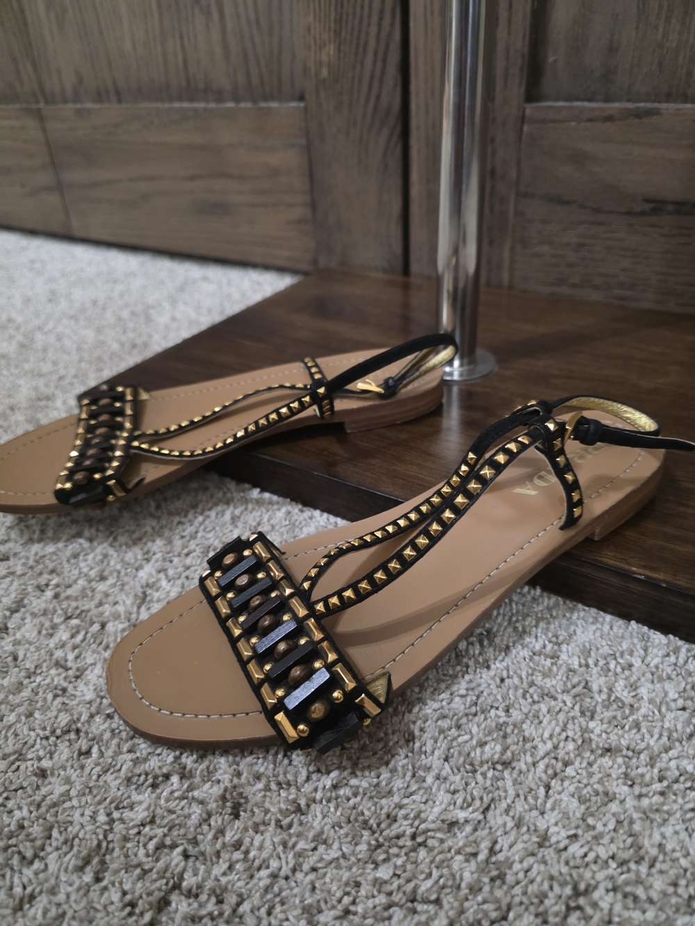 Prada Studded T-Strap Sandals